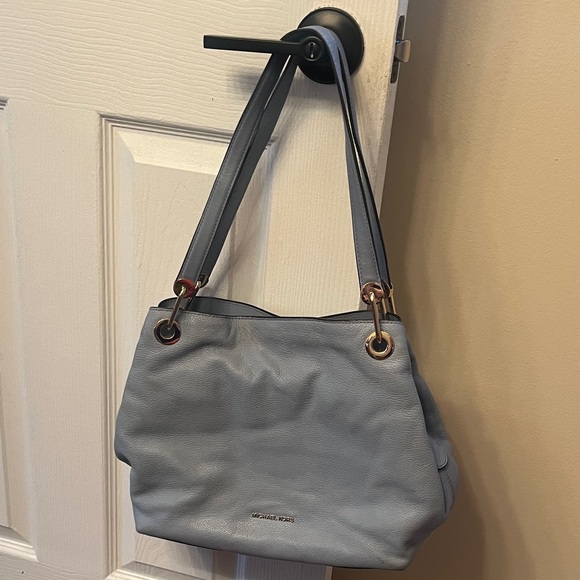 Michael Kors Raven Light Blue Pebbled Leather Large Shoulder Bag - Picture 2 of 13